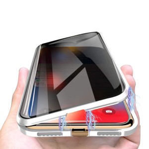 両面強化ガラス 覗き見防止iPhoneXS iPhoneX ガラスケース アルミ バンパー 表裏 前後 両面ガラス 360°全面保護 マグネット式 アイフォ