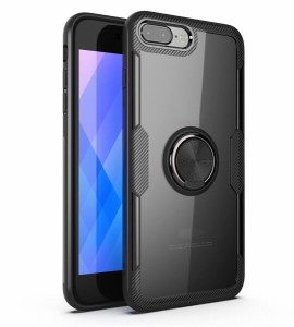 LIEKO ケース ?用iPhone7Plus / iPhone8 Plus ケース リング スマホケース 背面クリア 360度回転 リング付き 超薄型 スリム ゴム外枠 軽