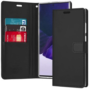 Goospery Galaxy Note 20 Ultra 手帳型ケース 6.9インチ カード収納 PU レザー カバー QI対応 ブルームーンケース (ブラック) NT20U-BLM-
