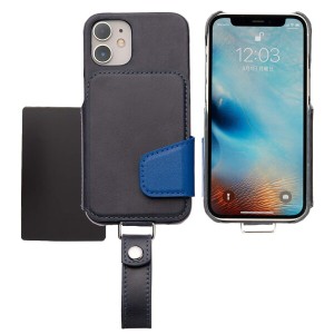 《iPhone12mini／本革》RAKUNI (ラクニ) 財布一体型/MagSafe対応防磁シート付属/背面カードケース/便利な前面カバーレス/ストラップ付き/