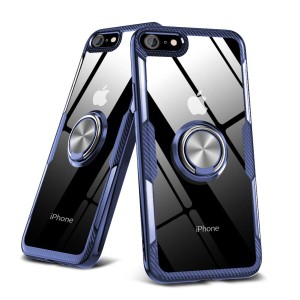 iPhone6s ケース/iPhone6 ケース クリア リング付き 耐衝撃 薄型 全面保護 背面強化ガラスケースクリア TPU バンパー スタンド機能 透明 