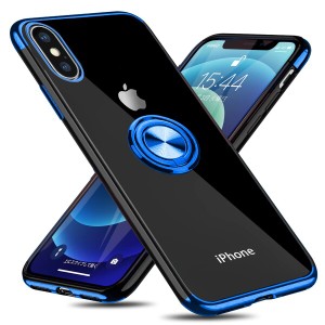 iPhone XS 用 ケース/iPhone X 用 ケース リング付き クリア 耐衝撃 スタンド機能 透明 TPU 車載ホルダー対応 落下防止 防塵 薄型 軽量 