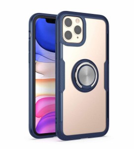 LIEKO ケースiPhone11 Pro ケース カバー スマホケース 背面クリア 360度回転 リング付き 超薄型 スリム ゴム外枠 耐衝撃 すり傷防止 (iP