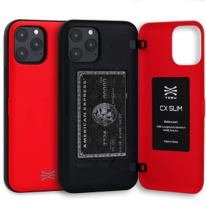 TORU CX SLIM iPhone 12 Pro Max ケース スリム カード 収納背面 2枚 IC Suica カード入れ カバ― (アイフォン12 Pro Max用) - 赤