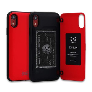 TORU CX SLIM iPhone Xr ケース スリム カード 収納背面 2枚 IC Suica カード入れ カバ— (アイフォンXr用) - 赤