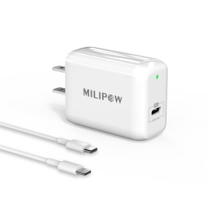 MiliPow 20W iPhone急速充電器 USB-C AC式充電器 コンパクトiPhone用ライトニングケーブル 充電ケーブル1本付き iPhone 13/13 Pro /12 Pr
