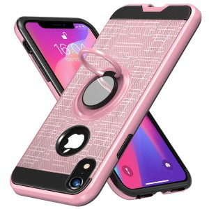 iPhone XR ケース クリア リング付き 耐衝撃 TPU+PC 二重構造 スタンド機能 シリコン 360°回転 マグネット式車載ホルダーに対応 落下防