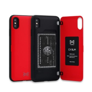 TORU CX SLIM iPhone Xs/iPhone X ケース スリム カード 収納背面 2枚 IC Suica カード入れ カバ— (アイフォンXs 用) - 赤