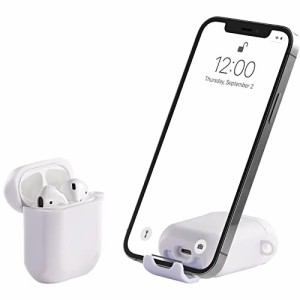 AirPods 用ケース 携帯電話スタンド付きのAirPodsケース TPU& PC全面保護カバー 耐衝撃 ワイヤレス充電対応 カラビナ・キーチェーン付き 