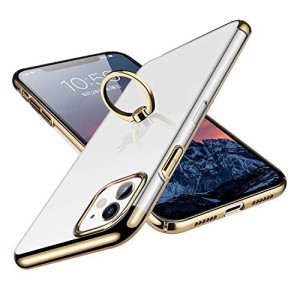 E Segoi iPhone 11 ケース リング付き スタンド機能 メッキ加工 透明 PC 落下防止 おしゃれ 薄型 軽量 一体型 全面保護カバー アイフォン