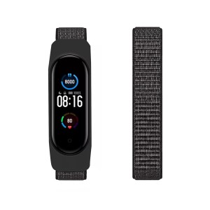 (AGUPERFIT) コンパチブル Mi Band 6 5 4 3 バンド、柔らかく快適で通気性の良い無段階調節ナイロンループ替えバンド (反射黒)