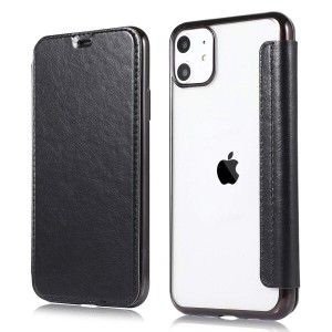 YUYIB iPhone 11 用 ケース 手帳型 クリア 背面 薄型 透明 高級なPUレザー 衝撃吸収 シンプル カード収納 純正 携帯カバー iPhone11 6.1"