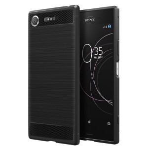 Simpeak Sony Xperia XZ1 対応 ケース ラギッド Xperia XZ1 適応 炭素繊維カバーSO-01K SOV36 対応 TPU保護バンパー 弾力性付き (ブラッ