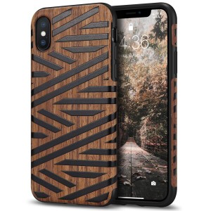 Tasikar iPhone X ケース/iPhone XS ケース 超薄 天然木製ケース アイフォンX/アイフォンXS用（（レザー&ウッド）