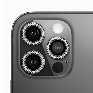 保護ガラス入り ラインストーン レンズリング 3個セット デコスマホ カメラ レンズ 保護 iPhone12ProMax (iPhone 12 Pro Max - ブラック)