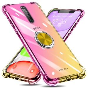 Xperia 1 ケース リング付き クリア TPU グラデーション色 SO-03L SOV40 ケース 耐衝撃 ソニー エクスペリア1 カバー 透明 車載ホルダー