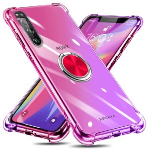 Xperia 5 ケース リング付き クリア TPU グラデーション色 SO-01M SOV41 ケース 耐衝撃 ソニー エクスペリア5カバー 透明 車載ホルダー対