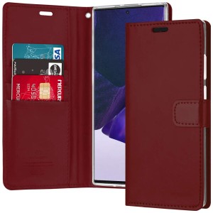 Goospery Galaxy Note 20 Ultra 手帳型ケース 6.9インチ カード収納 PU レザー カバー QI対応 ブルームーンケース (ワインレッド) NT20U-