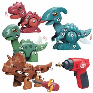 INVINZER 恐竜 おもちゃ おままごと 大工 電動ドリル DIY恐竜立体パズル 組み立ておもちゃ ツールおもちゃ STEM知育玩具 工具セット 人気