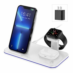 Yomodonia 3in1 ワイヤレス充電器 qi スマホ急速充電器 iphone apple watch airpods 充電スタンド 最大15W出力 置くだけ充電 iPhone 14/1