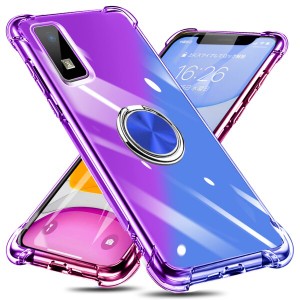 Aquos wish ケース リング付き クリア TPU グラデーション色 SHG06 携帯カバー 耐衝撃 透明 車載ホルダー対応 一体型 落下防止 防塵 変形