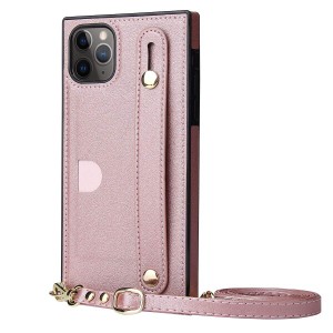 iPhone 11 スマホ ケース 肩掛け 首かけ 斜めがけ カード ポケット ショルダー ストラップ付き ☆画面クリーナー付き☆(11,ピンク,ML0108