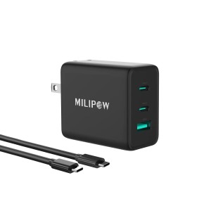 MiliPow USB Type-C 急速充電器 - 65W高出力 GaN採用 PD 充電器、3ポート搭載 (USB-C×2 USB-A×1)、iPhone/MacBook/iPad/ノートパソコン