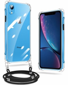 iPhone XR ケース クリア ネック ショルダー ストラップ付き iPhone XR スマホケース iPhone XR カバー 耐衝撃 薄型 軽量 TPUスマホ シリ