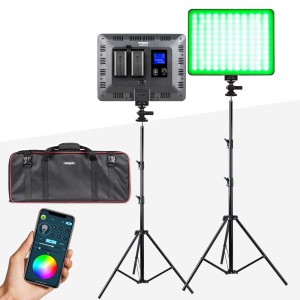RGB ビデオライト Weeylite Sprite20 撮影ライト 超薄型 2パック 三脚スタンド付き APP制御可 30W 2500-8500K CRI95+ カメラライト 265球
