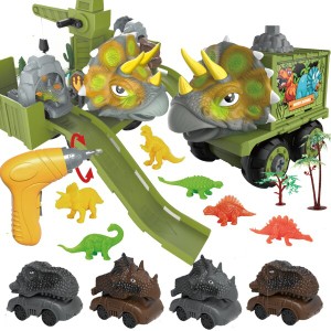 AMYCOOL 恐竜 おもちゃ 車おもちゃ DIYカー 組み立て 知育玩具 トラックセットクレーン車 クローラークレーン 変形車 ダイナソー玩具 テ