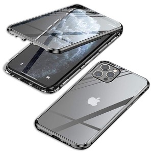 YSAN 両面ガラス 360度全面保護 iPhone14Pro ケース アルミバンパー クリア フルカバー 表裏磁石 両面 耐衝撃 マグネット式 薄型 (iPhone