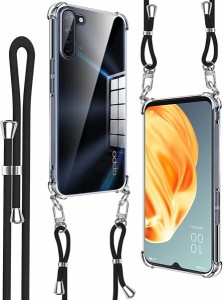 Denaisii OPPO Reno3 A ケース ショルダー 耐衝撃 クリア スマホ カバー 可能 調節可能な ショルダー 肩がけ 首掛け 紐付き 薄型 縄掛け 