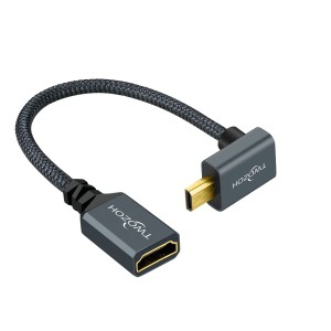 Twozoh 下向きアングルマイクロHDMI-HDMI延長ケーブル 0.2M ナイロン編組 90°度 マイクロHDMIオス-HDMIメスアダプター 4K@60Hz 1080p対