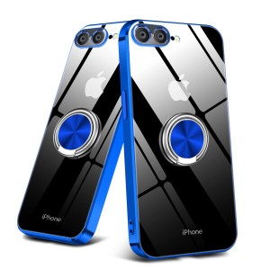 iPhone8 Plus用ケース iPhone7 Plus用ケース クリア リング付き TPUケース 車載ホルダー メッキ加工 スタンド機能 透明 薄型 アイフォン8