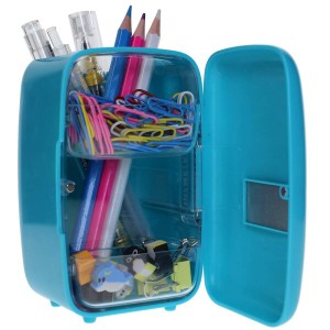 ミニ冷蔵庫型ペンホルダー&貯金箱(ライトブルー)