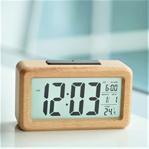 DEMI LOUS. デジタル時計 目覚まし時計 天然木製 おしゃれ 小型 デジタル アラーム 置時計 木目 可愛い 温度計 電池式 多機能 光センサー