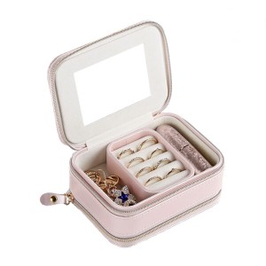 ジュエリーボックス ミニ PUアクセサリーケース 収納ボックス アクセサリーケース 携帯用 アクセサリー 収納 宝石箱 (11.5x8.5x5cm, ピン