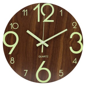 BECANOE 木製掛け時計 蛍光 壁掛け時計 蓄光 サイレント ウォールクロック 連続秒針 インテリア 雑貨 時計