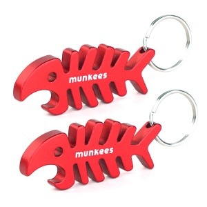 munkees 魚形の栓抜き、アルミ合金ビールオープナー、キーチェーン 2本 赤い色