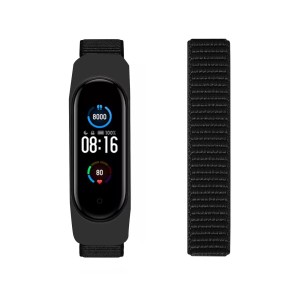 (AGUPERFIT) コンパチブル Mi Band 6 5 4 3 バンド、柔らかく快適で通気性の良い無段階調節ナイロンループ替えバンド (ブラック)