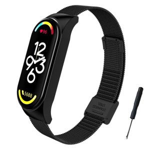 (BDIG) コンパチブル Xiaomi Mi Band 4 Mi Band 3 バンド 腕時計ベルト, 高級 ステンレススチール 交換バンドストラップリストバンド Mi 