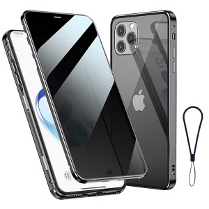 FunEar iPhone 12pro 用 ケース 超耐衝撃 覗き見防止 磁気吸着 両面ガラス 対応 360°全面保護 6.1インチ アイフォン12pro 用 カバー (黒