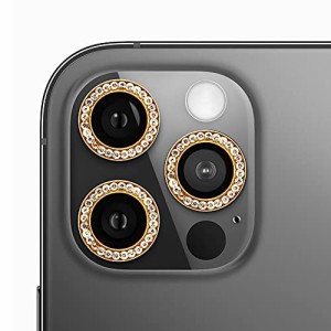 保護ガラス入り ラインストーン レンズリング 3個セット デコスマホ カメラ レンズ 保護 iPhone12ProMax (iPhone 12 Pro Max - ゴールド)