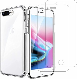 JHZZWJ (ケースX1)+(ガラスフィルムX2) FOR iphone 8 plus 用 フイルム iphone 7 plus ガラスフイルム 強化ガラス 液晶保護フィルム