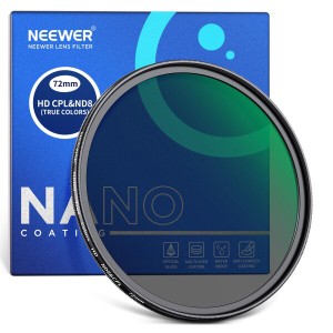 NEEWER 72mm トゥルーカラー 2in1 CPL ND8フィルター 3ストップNDフィルター＆円偏光フィルター マルチナノコーティング HD光学ガラス 防