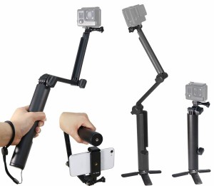 ウェアラブルカメラ スマホ 撮影用 ハンド グリップ カメラ ハンドル 三脚 折り畳み式 Selfie スティック (WHY-3Way)
