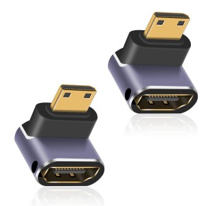 Duttek L字型HDMIミニ HDMI延長アダプタ, 8K HDMIミニ HDMI2.1変換アダプター Mini HDMI(オス) to HDMI(メス) 変換アダプタ金メッキコネ