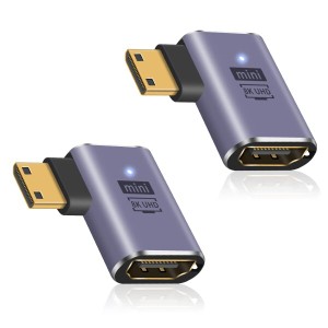 Duttek L字型HDMIミニHDMI変換アダプタ, 8K HDMIミニ HDMI2.1変換アダプター Mini HDMI(オス) to HDMI(メス) 延長アダプタ金メッキコネク