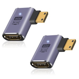 Duttek L型Mini HDMI to HDMI延長アダプター, 8K HDMIミニ HDMI2.1変換アダプター Mini HDMI(オス) to HDMI(メス) 延長アダプタ金メッキ