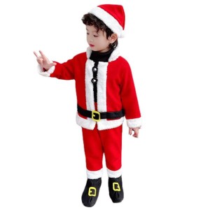 (Gyattei) サンタ コスプレ キッズ 子供用 男の子 女の子 クリスマス サンタクロース 衣装 上下４点セット(110)